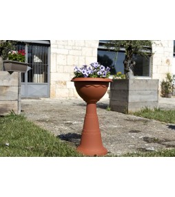 Calice a Colonna Doppio Bordo Vulcano Alto Terracotta